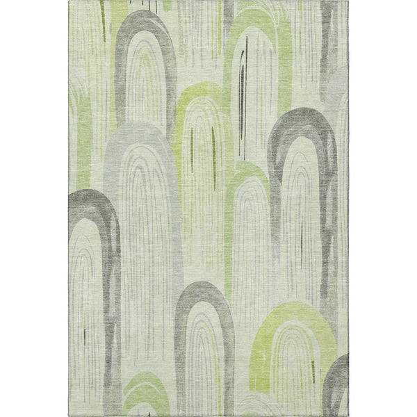 HomeRoots 8' Stylish Artichoke Green, Gray & Silver Geometric Washable Area Rug with UV Protection & Durability 694590