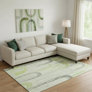 HomeRoots 9' X 12' Artichoke Green Geometric Area Rug - Stylish, Washable, UV-Protected for High-Traffic Areas 694591