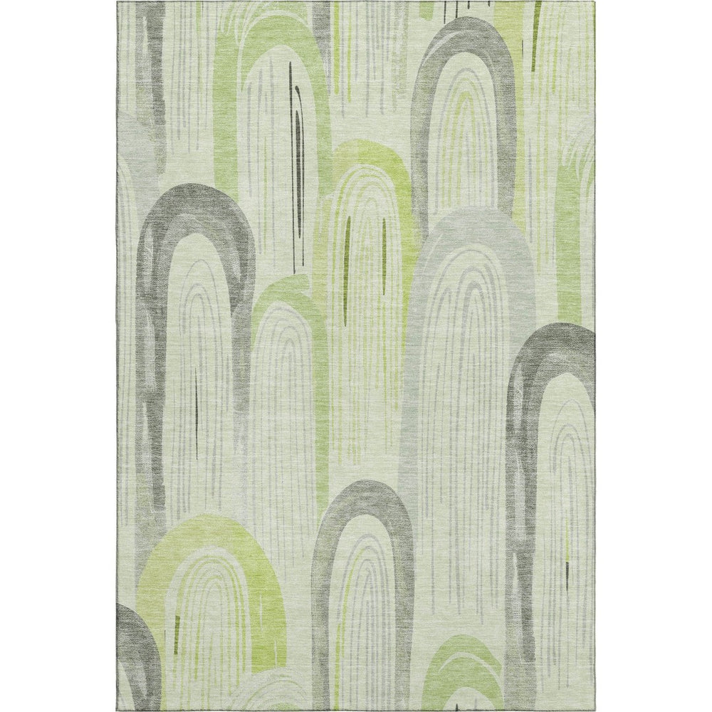 HomeRoots 9' X 12' Artichoke Green Geometric Area Rug - Stylish, Washable, UV-Protected for High-Traffic Areas 694591
