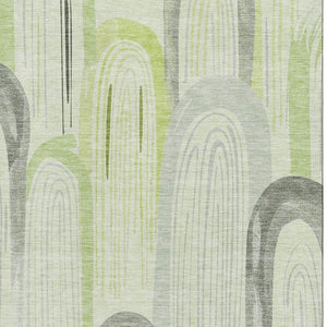 HomeRoots 10' Artichoke Green Gray & Silver Geometric Area Rug - Washable, UV Protected, Non-Slip Backing 694592