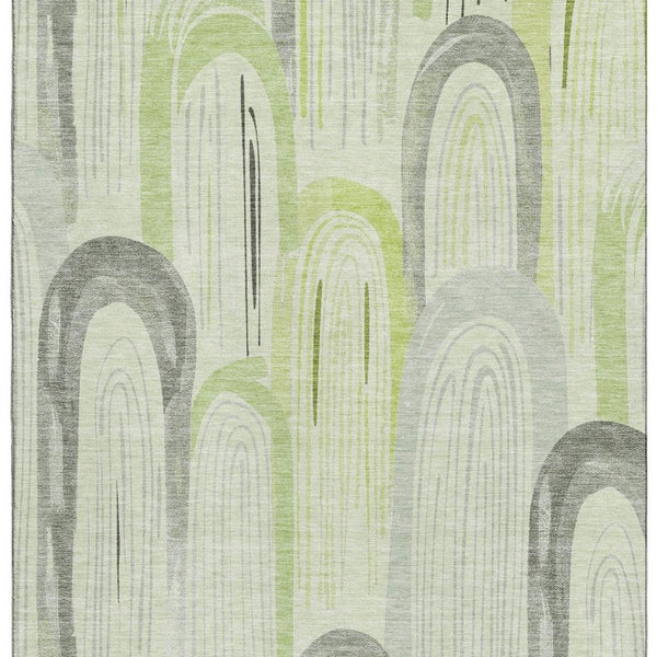 HomeRoots 10' Artichoke Green Gray & Silver Geometric Area Rug - Washable, UV Protected, Non-Slip Backing 694592