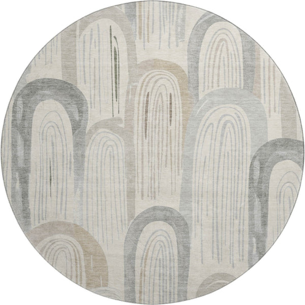 HomeRoots 8' X 8' Washable Round Rug in Beige, Gray & Silver - UV Resistant, Non-Slip, Stylish & Durable Design 694595