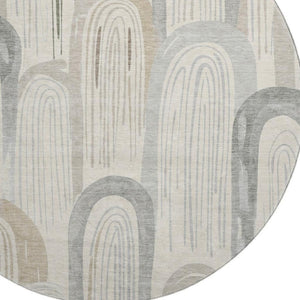 HomeRoots 8' X 8' Washable Round Rug in Beige, Gray & Silver - UV Resistant, Non-Slip, Stylish & Durable Design 694595