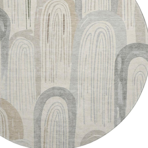 HomeRoots 8' X 8' Washable Round Rug in Beige, Gray & Silver - UV Resistant, Non-Slip, Stylish & Durable Design 694595