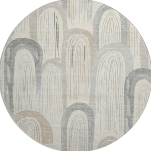HomeRoots 8' X 8' Washable Round Rug in Beige, Gray & Silver - UV Resistant, Non-Slip, Stylish & Durable Design 694595