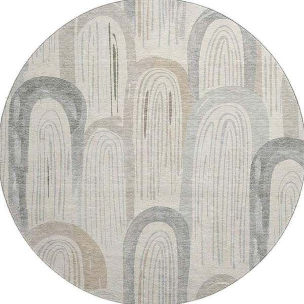 HomeRoots 8' X 8' Washable Round Rug in Beige, Gray & Silver - UV Resistant, Non-Slip, Stylish & Durable Design 694595