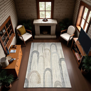 HomeRoots 8' Stylish Beige Gray Silver Geometric Area Rug – Washable, UV Protected & Family-Friendly Design! 694596