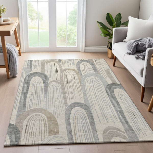 HomeRoots 8' Stylish Beige Gray Silver Geometric Area Rug – Washable, UV Protected & Family-Friendly Design! 694596