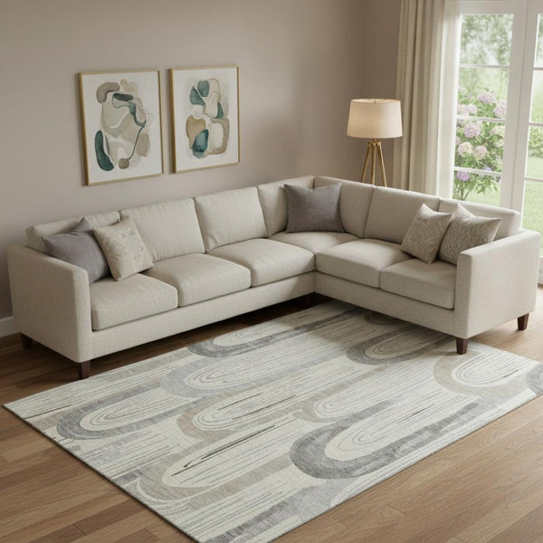 HomeRoots 9' X 12' Stylish Beige, Gray & Silver Geometric Washable Area Rug with UV Protection & Easy Care 694597