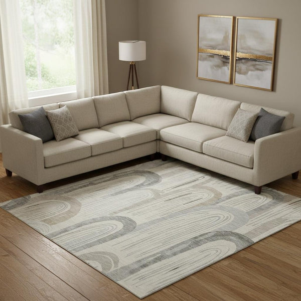 HomeRoots 10' X 14' Washable Beige Gray Silver Geometric Area Rug – UV Protected, Durable & Stylish Design 694598