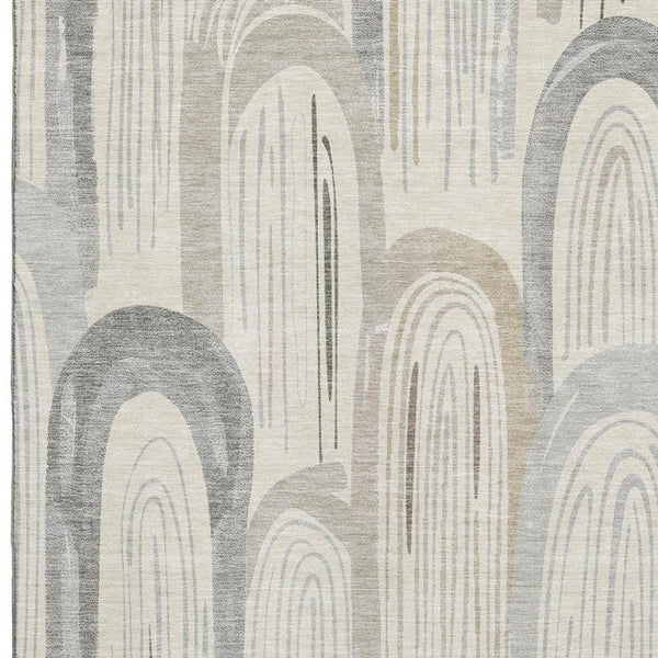 HomeRoots 10' X 14' Washable Beige Gray Silver Geometric Area Rug – UV Protected, Durable & Stylish Design 694598