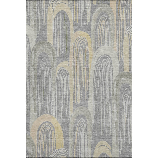 HomeRoots 5' X 8' Stylish Gray Gold Silver Geometric Area Rug – Washable, UV-Protected for Busy Homes! 694600