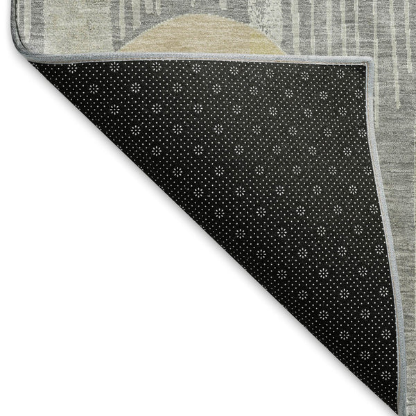 HomeRoots 5' X 8' Stylish Gray Gold Silver Geometric Area Rug – Washable, UV-Protected for Busy Homes! 694600