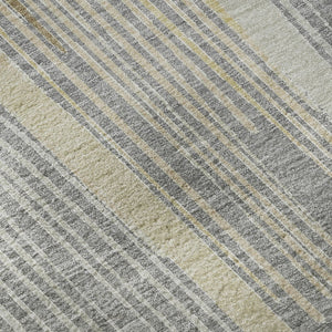 HomeRoots 5' X 8' Stylish Gray Gold Silver Geometric Area Rug – Washable, UV-Protected for Busy Homes! 694600