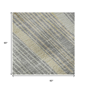 HomeRoots 5' X 8' Stylish Gray Gold Silver Geometric Area Rug – Washable, UV-Protected for Busy Homes! 694600