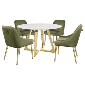 English Elm Imani White Marble Round Dining Table with Gold Stainless Steel Geometric Base B062S01552