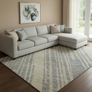 HomeRoots 8' Gray Gold Silver Geometric Area Rug – Washable, UV-Protected, Stain-Resistant, Modern Design 694602
