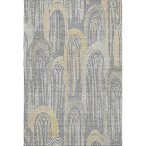 HomeRoots 8' Gray Gold Silver Geometric Area Rug – Washable, UV-Protected, Stain-Resistant, Modern Design 694602