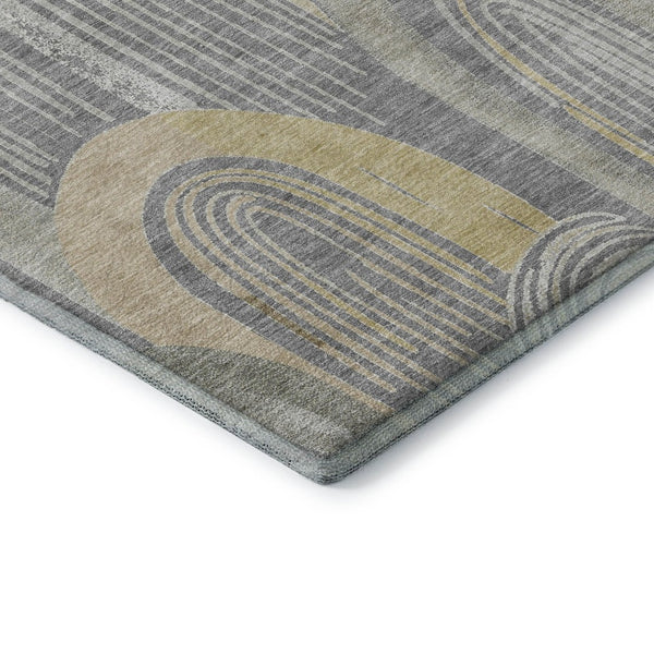 HomeRoots 8' Gray Gold Silver Geometric Area Rug – Washable, UV-Protected, Stain-Resistant, Modern Design 694602