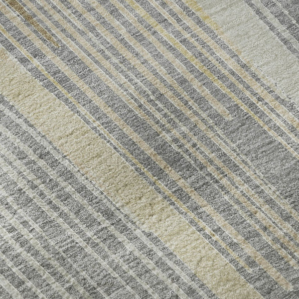 HomeRoots 8' Gray Gold Silver Geometric Area Rug – Washable, UV-Protected, Stain-Resistant, Modern Design 694602