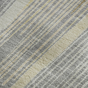HomeRoots 8' Gray Gold Silver Geometric Area Rug – Washable, UV-Protected, Stain-Resistant, Modern Design 694602