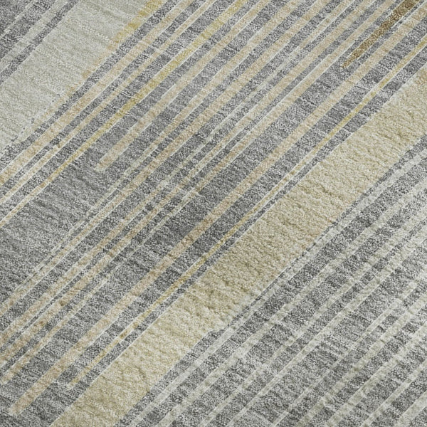 HomeRoots 8' Gray Gold Silver Geometric Area Rug – Washable, UV-Protected, Stain-Resistant, Modern Design 694602