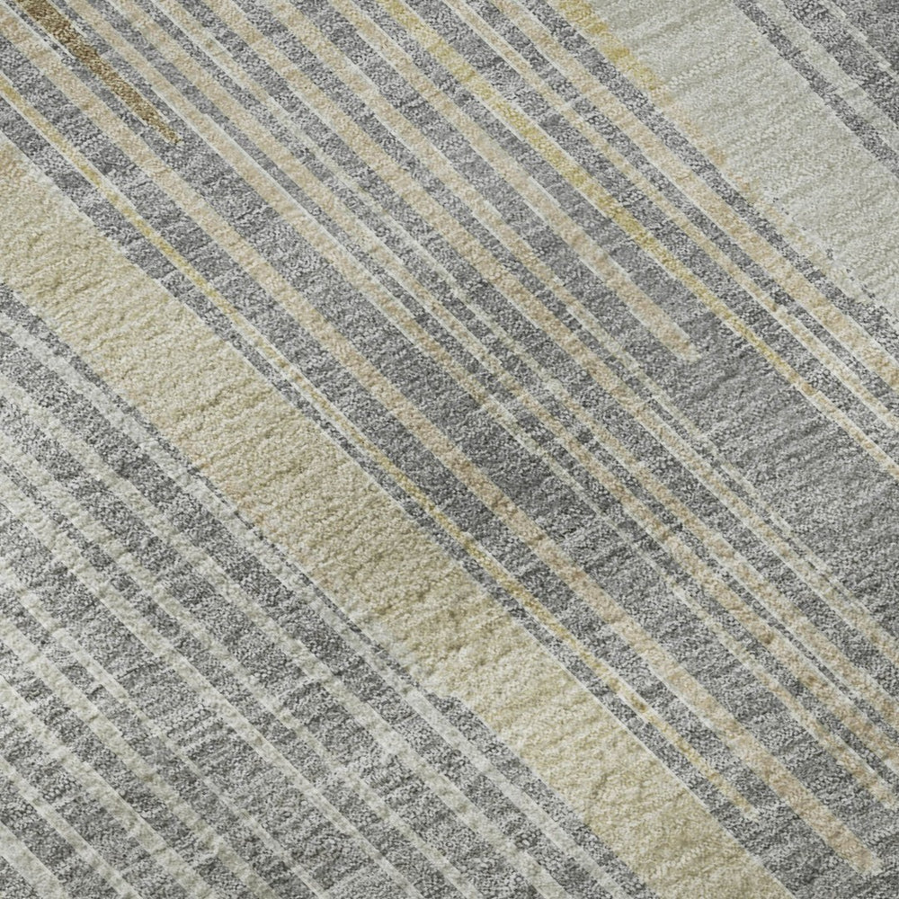HomeRoots 9' X 12' Washable Gray, Gold & Silver Geometric Area Rug with UV Protection for Modern Living Spaces 694603