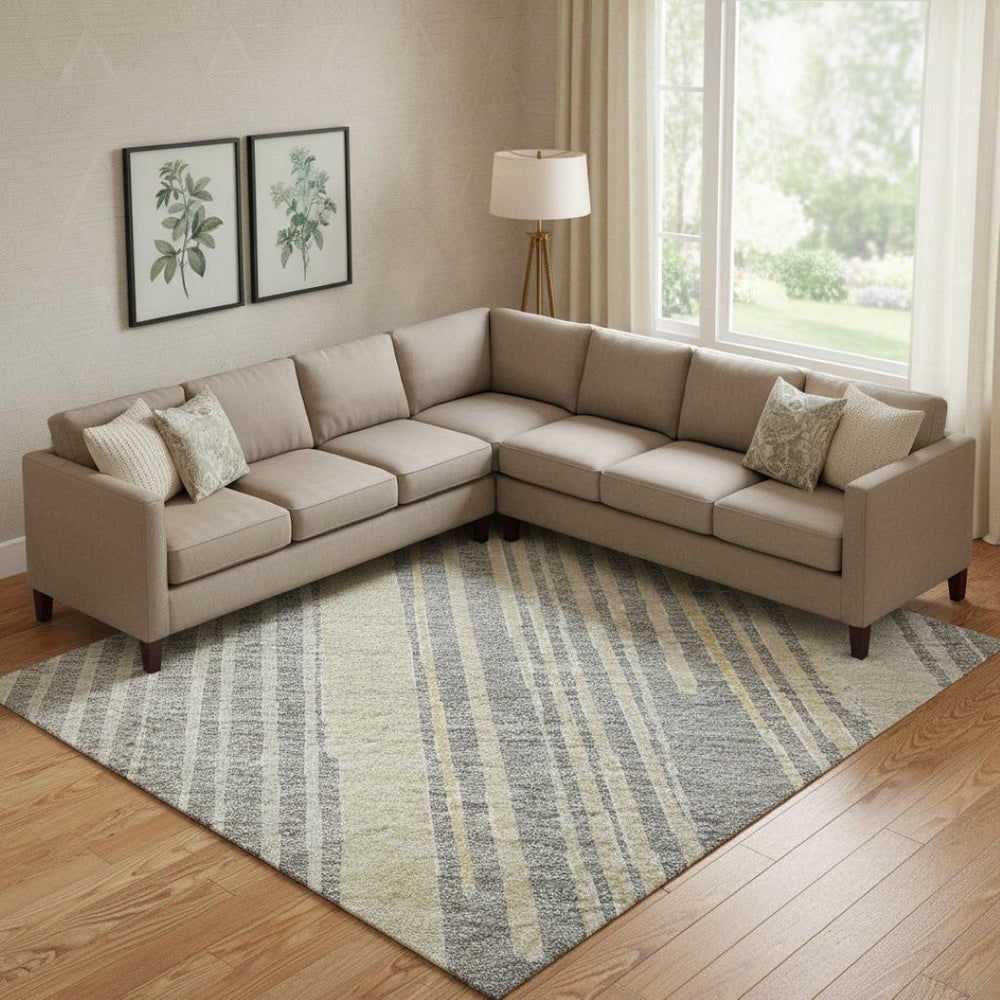 HomeRoots 9' X 12' Washable Gray, Gold & Silver Geometric Area Rug with UV Protection for Modern Living Spaces 694603