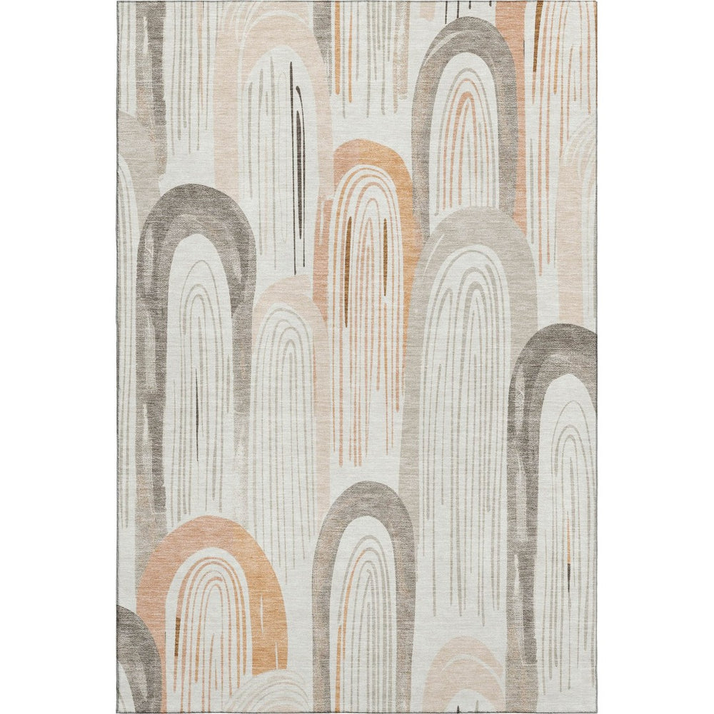 HomeRoots 5' X 8' Contemporary Ivory Peach Taupe Geometric Area Rug – UV Protected, Machine-Washable Design! 694606