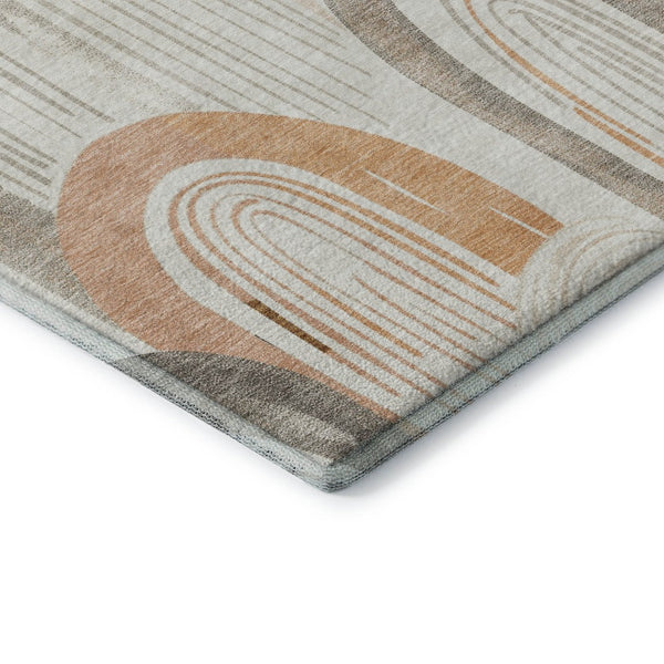 HomeRoots 5' X 8' Contemporary Ivory Peach Taupe Geometric Area Rug – UV Protected, Machine-Washable Design! 694606