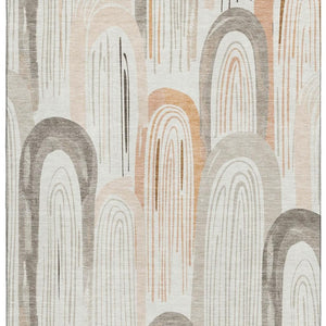 HomeRoots 5' X 8' Contemporary Ivory Peach Taupe Geometric Area Rug – UV Protected, Machine-Washable Design! 694606