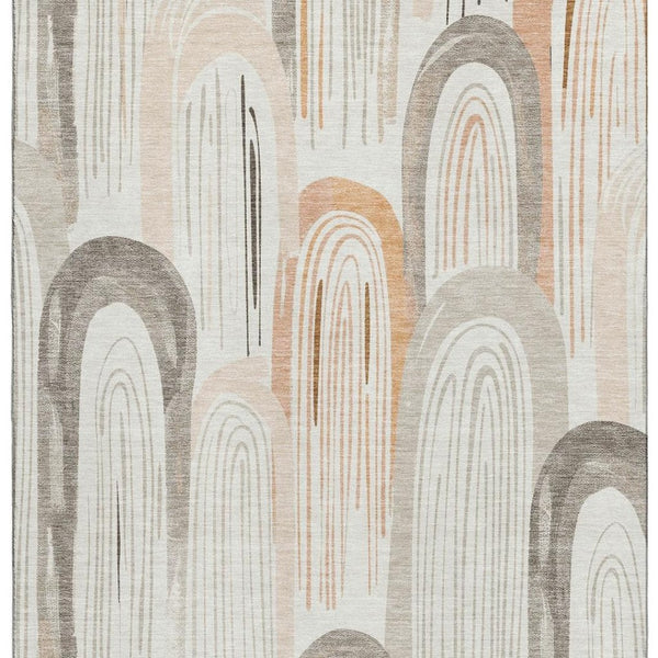 HomeRoots 5' X 8' Contemporary Ivory Peach Taupe Geometric Area Rug – UV Protected, Machine-Washable Design! 694606