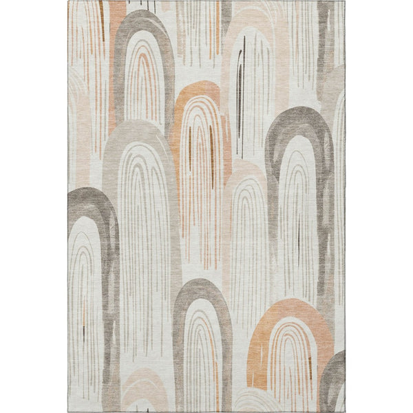 HomeRoots 5' X 8' Contemporary Ivory Peach Taupe Geometric Area Rug – UV Protected, Machine-Washable Design! 694606
