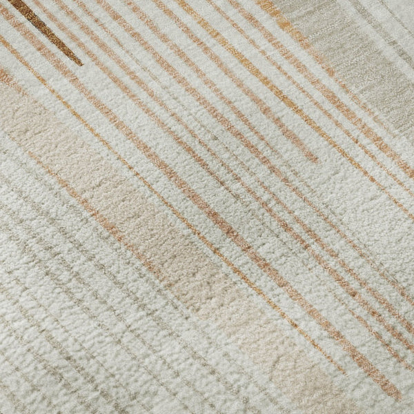 HomeRoots 8' X 8' Stylish Ivory Peach Taupe Geometric Washable Round Rug - Durable, UV Protected, Easy Care! 694607