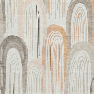 HomeRoots 8' Stylish Ivory Peach Taupe Geometric Area Rug - Washable, UV Protected & Stain-Resistant Design 694608