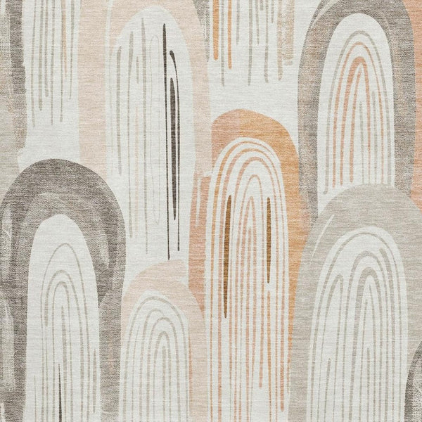HomeRoots 8' Stylish Ivory Peach Taupe Geometric Area Rug - Washable, UV Protected & Stain-Resistant Design 694608