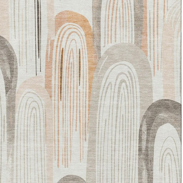 HomeRoots 10' X 14' Ivory Peach Taupe Geometric Area Rug - Washable, UV Protected, Ideal for Active Homes! 694610