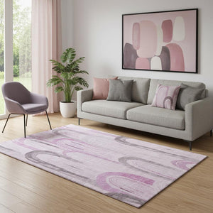 HomeRoots 5' X 8' Stylish Pink Lavender Ivory Geometric Area Rug - Washable, Stain Resistant, UV Protected 694612