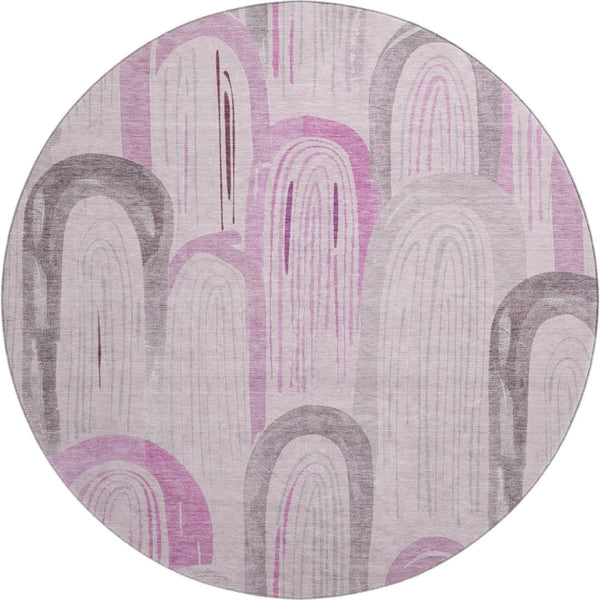 HomeRoots 8' X 8' Washable Round Rug in Pink, Lavender, and Ivory - Stylish Geometric Design with UV Protection 694613