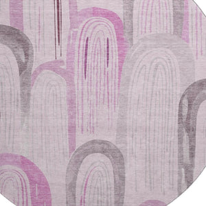 HomeRoots 8' X 8' Washable Round Rug in Pink, Lavender, and Ivory - Stylish Geometric Design with UV Protection 694613