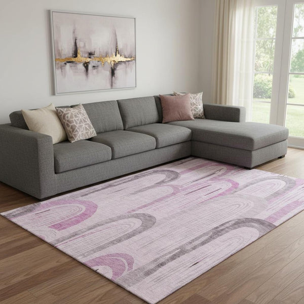 HomeRoots 8' Pink Lavender and Ivory Geometric Area Rug - Washable, UV-Protected, Durable for Busy Homes! 694614