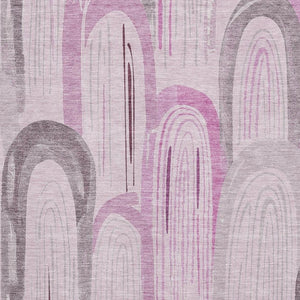 HomeRoots 8' Pink Lavender and Ivory Geometric Area Rug - Washable, UV-Protected, Durable for Busy Homes! 694614