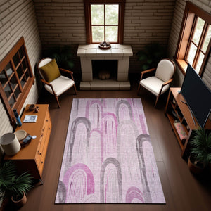 HomeRoots 9' X 12' Stylish Pink Lavender Ivory Geometric Area Rug - Washable, UV Protected, Durable Design 694615