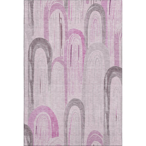 HomeRoots 9' X 12' Stylish Pink Lavender Ivory Geometric Area Rug - Washable, UV Protected, Durable Design 694615