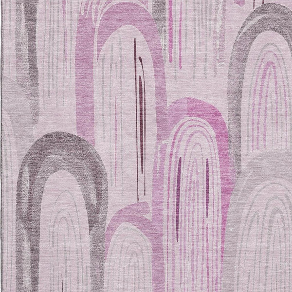 HomeRoots 9' X 12' Stylish Pink Lavender Ivory Geometric Area Rug - Washable, UV Protected, Durable Design 694615