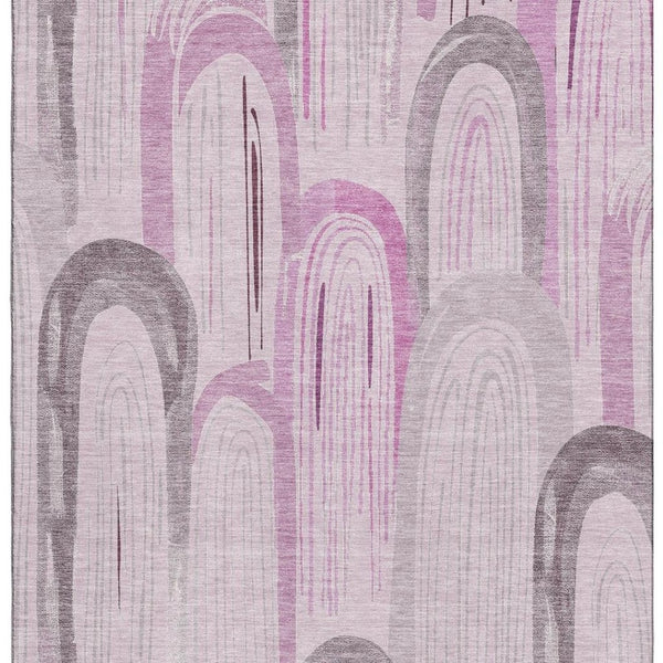 HomeRoots 9' X 12' Stylish Pink Lavender Ivory Geometric Area Rug - Washable, UV Protected, Durable Design 694615