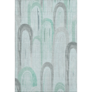 HomeRoots 5' X 8' Stylish Pale Aqua Gray & Silver Geometric Area Rug – Washable, Stain-Resistant, UV Safe! 694618