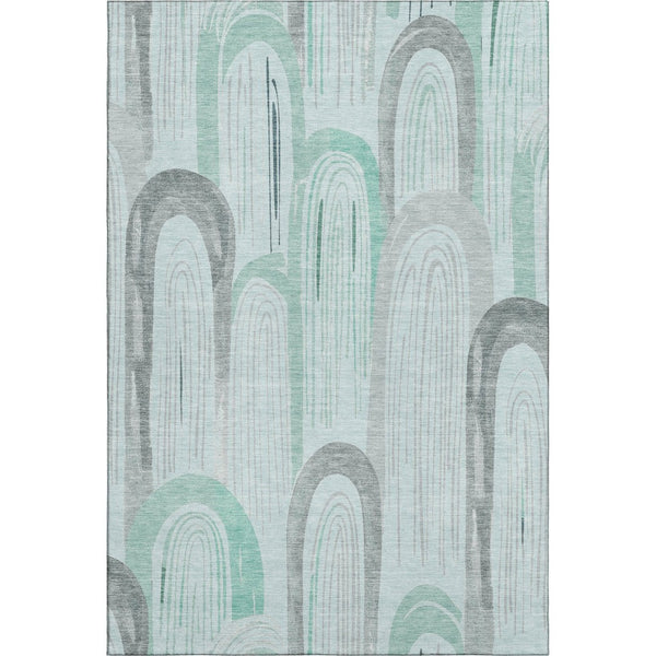 HomeRoots 5' X 8' Stylish Pale Aqua Gray & Silver Geometric Area Rug – Washable, Stain-Resistant, UV Safe! 694618