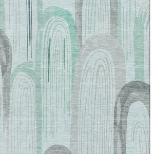 HomeRoots 5' X 8' Stylish Pale Aqua Gray & Silver Geometric Area Rug – Washable, Stain-Resistant, UV Safe! 694618