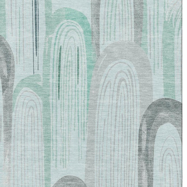 HomeRoots 5' X 8' Stylish Pale Aqua Gray & Silver Geometric Area Rug – Washable, Stain-Resistant, UV Safe! 694618